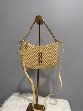 INC International Concepts Quilted Shoulder Bag in Light Yellow with Gold Chain